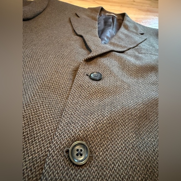Oscar De La Renta 100% Lambswool Blazer Classic Dark Brown Chevron Men’s Sz 42S - Picture 3 of 13